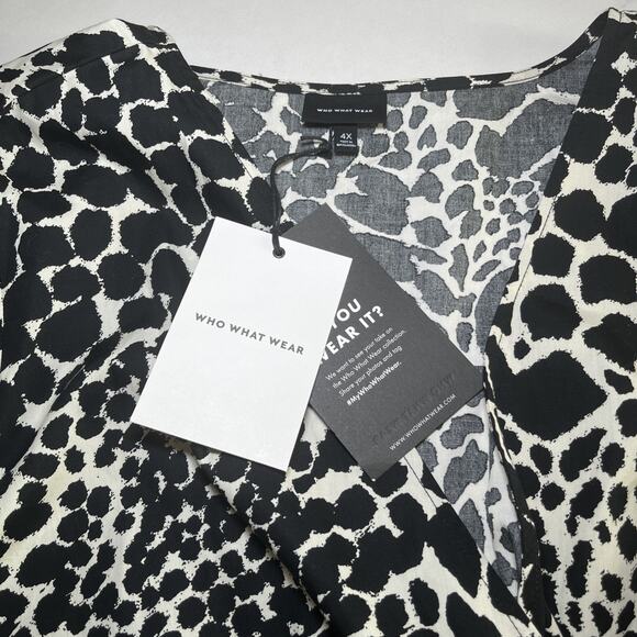 Who What Wear Top Womens Plus Sz 4X Swirling Leopard Peplum Wrap Tie Blouse NWT - Picture 3 of 15